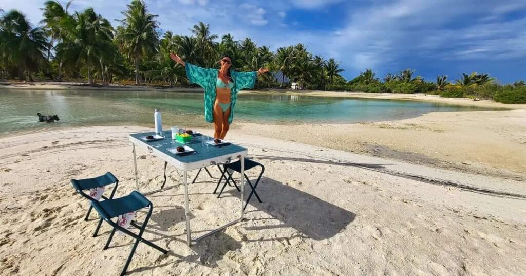 Snorkeling in the pristine lagoon of Fakarava atoll, a UNESCO biosphere reserve in the Tuamotu Islands